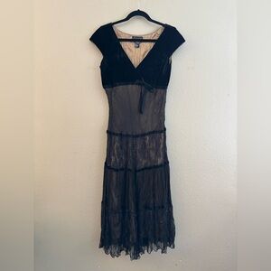 Vintage Jonathan Martin Studio Black 100% Silk Velvet Lace Dress Size 10